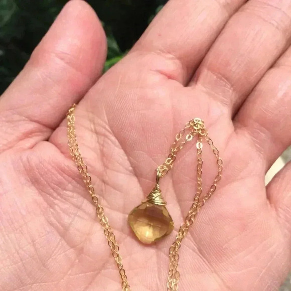 Yellow Quartz Gemstone,Pendant Diamond Shape,Gold Filled - Picture 3 of 5